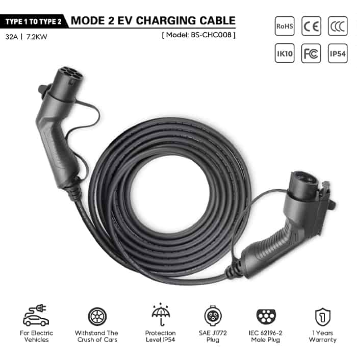 כבל טעינה Type 2 ל- Type1